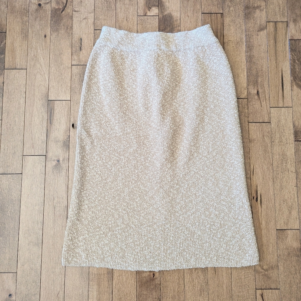 NOUL Slim Fit Tan Textured Knit Midi Skirt